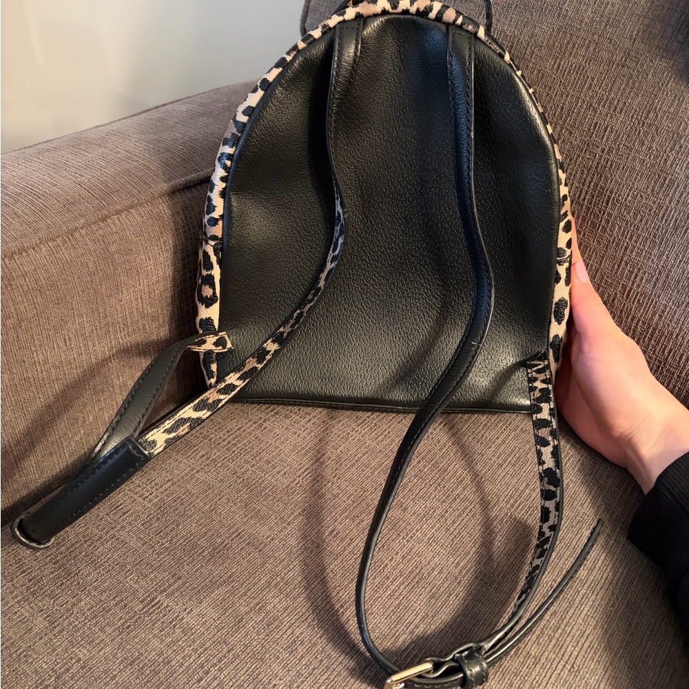 kate spade Black Leather Backpack with Leopard Print Trim - Picture 3 of 4